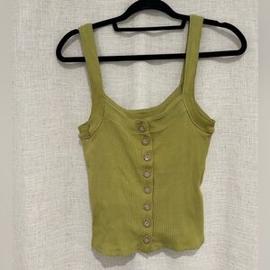 Free People Cropped Ribbed Tank Top in Olive Green, Button Down